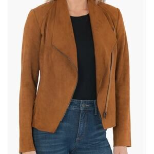 KUT FROM THE KLOTH Carina Faux Suede Drape Moto Jacket Brandy Brown S Boho